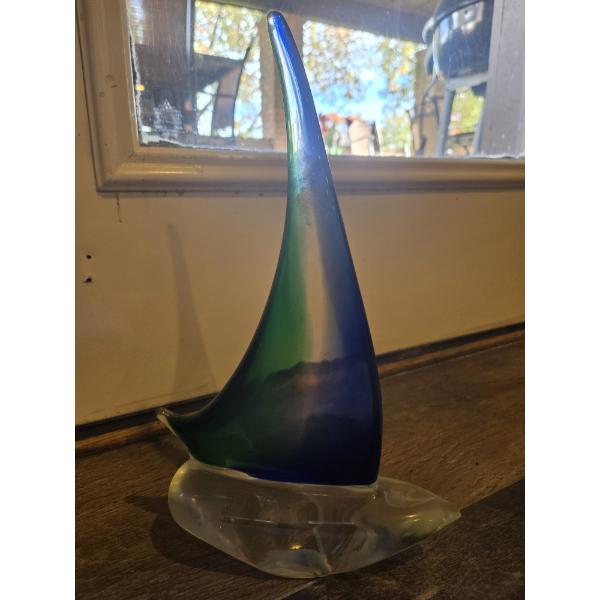 Murano Beautiful Blue & Green Heavy Glass Sailboat And Murano Clear Koala Paperweight