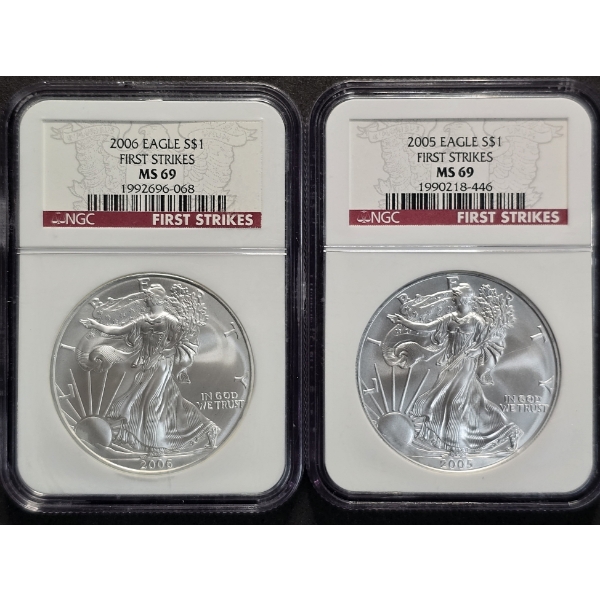 2 NGC MS69 American Silver Eagles
