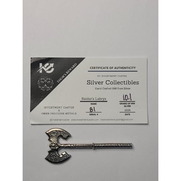 Investment Castor Handcrafted Thors Reward Baldur's Labrys 10.1g .999 Fine Silver Axe