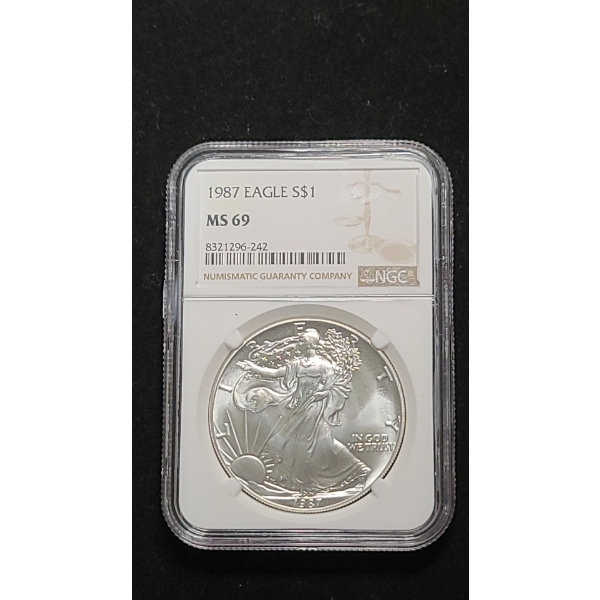 NGC 1987 MS 69 1 Troy Ounce 99.9% Silver American Eagle Dollar