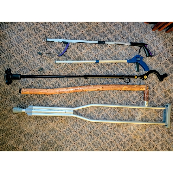 Walking Stick, Crutch, And Grabbers