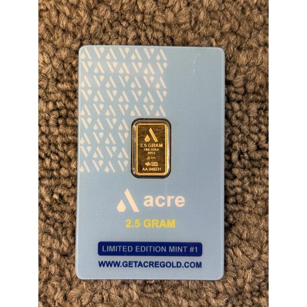 Acre Limited Edition Mint 2.5g .9999 Fine Gold Bar In Certification Card