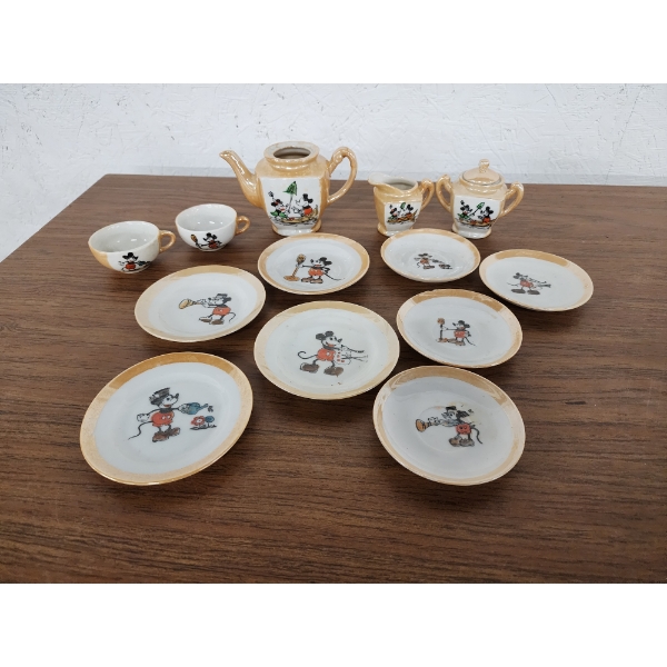 Vintage 1930's Walt Disney Mickey & Minnie Porcelain Child's Tea Set - Made in Japan
