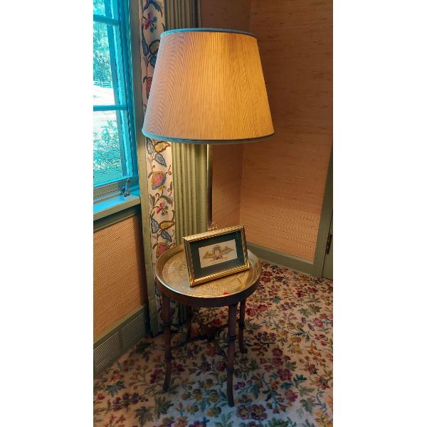 Tall Brass Bedroom Lamp / Round Table Combination - Includes Decorative Item Shown