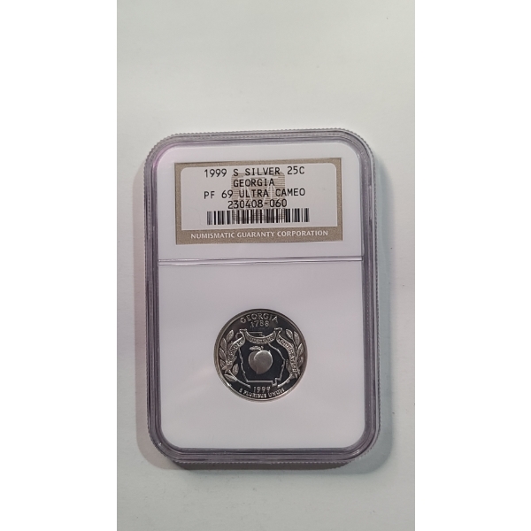 NGC 1999-S PF 69 ULTRA CAMEO 90% Silver Georgia State Quarter