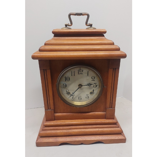 13.5 Inch Tall x 11.5 inch Mantle Clock For Project Restoration  As Is See Pics