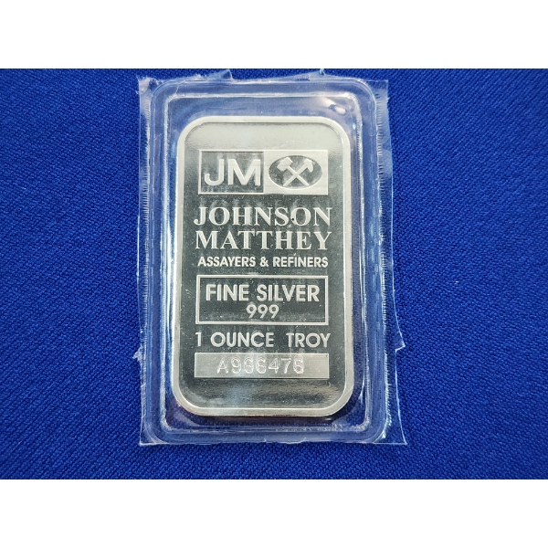 Johnson Matthey One Troy Ounce .999 Fine Silver Bar - In Sealed Package