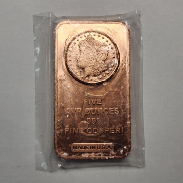 Morgan Design 5 AVP Ounces .99 Fine Copper Bar - In Sealed Package