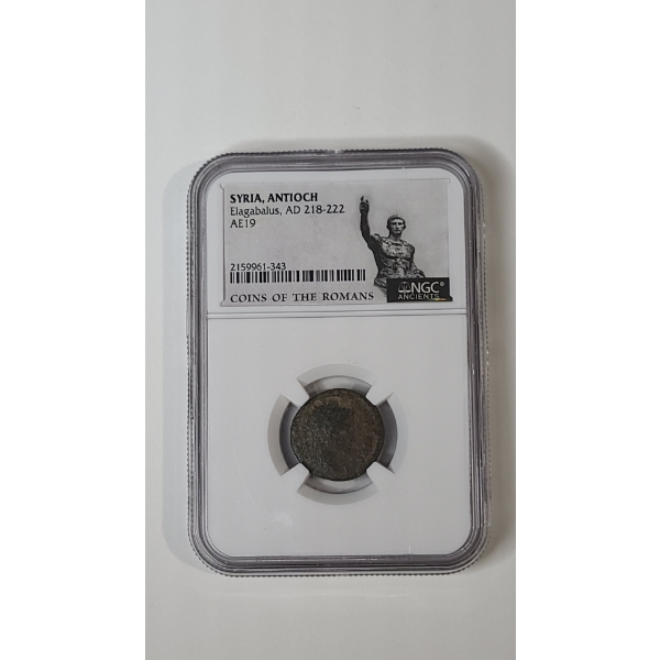 NGC Syria, Antioch Elagabalus, AD 218-222 AE19 Roman Provincial Bronze Coin