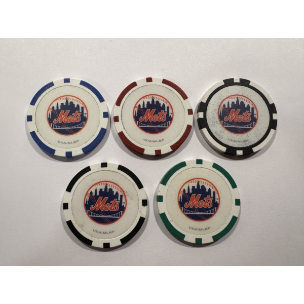 New York Mets Clay Poker Chip Set - Mint Condition - Complete Set 5 Chips