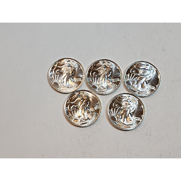 (5) Walking Liberty 1/10 Ounce Silver Rounds - 1/2 Ounce Silver Total!