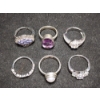 Image 6 : Lovely Sterling Silver Rings Including A Stunning Amethyst Handmade Ring Weighing Total of 21.4 Gram