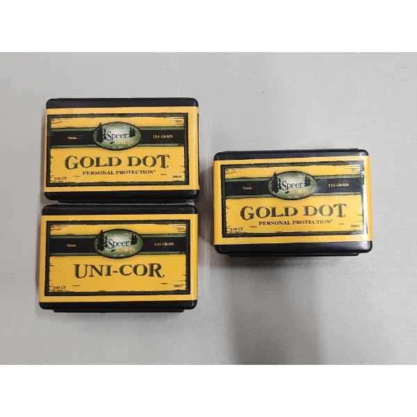 3 Full Boxes of Speer Gold Dot 9mm (x2 124 GR / x1 115 GR) Bullets