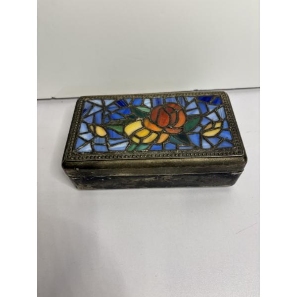 Floral Stained Glass Jewelry Box with Ring and Small Compartments - 7 inches 