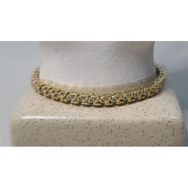 14K Yellow Gold Z-Link 7.5" Bracelet With Diamonds - Weight: 9.9g