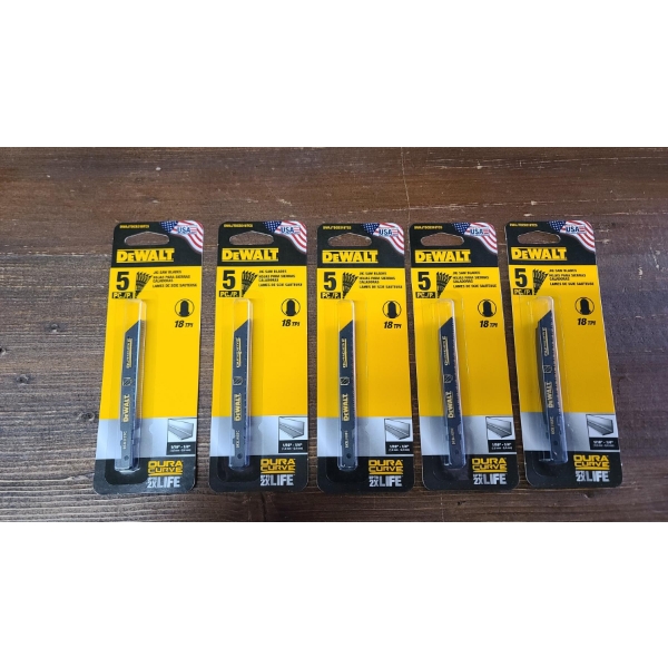 5) Brand New In Packaging- DeWalt 5 Pc. 1/16"-1/4" Jig Saw Blades