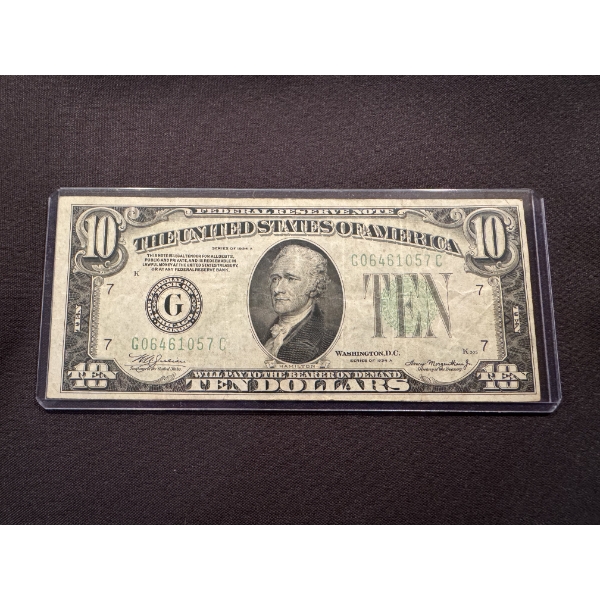 1934 United States Hamilton $10 Bill In A Protective Holder 