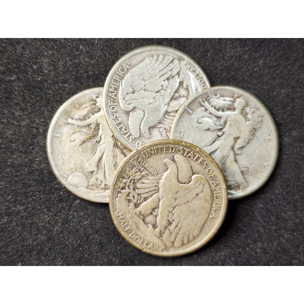 Four Walking Liberty 90% Silver Half Dollars - $2.00 Face Value