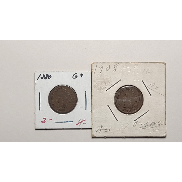1880 & 1908 Indian Head Cents - Face Value: $0.02