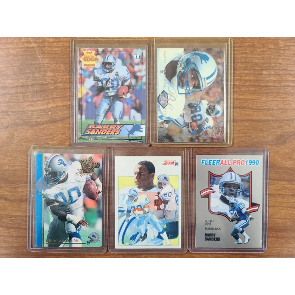 Lot of Five Barry Sanders Football Trading Cards - Fleer, Flair, NFL & Score