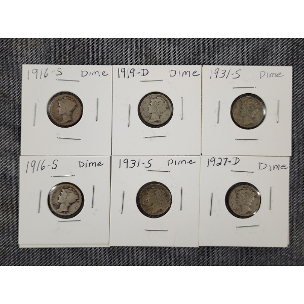Six Assorted Better Dates 90% Silver Dimes ~ Various Dates & Conditions ~ Face Value $0.60 