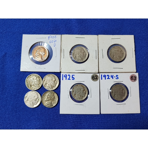 x9 Assorted U.S. Nickels Including Assorted Year Jefferson and Buffalo