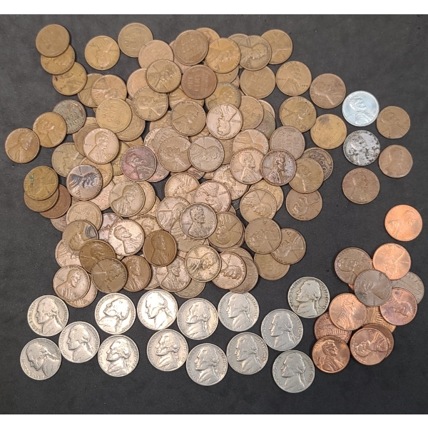 Unsearched Wheat, Regular Lincoln Cents & Nickels - Face Value: $ 2.45