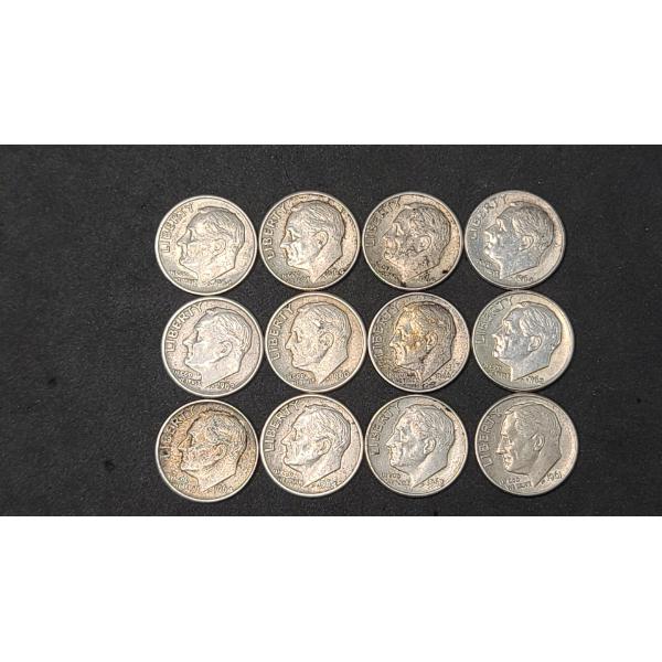 Assorted Years/Mint Marks 90% Silver Roosevelt Dimes - Face Value: $1.20