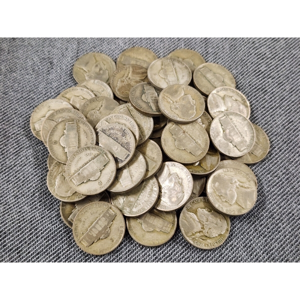 Lot of 50 Assorted Silver Wartime Nickels - $2.50 Face Value