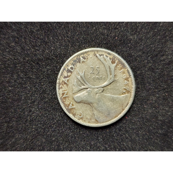 1947 Canadian Silver Quarter - 80% Silver - ASW: 0.15oz