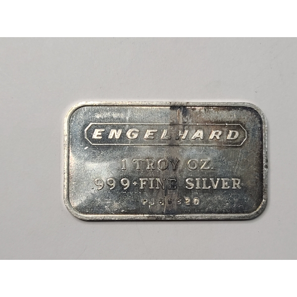 Vintage Wide Logo Engelhard 1 Troy Oz .999 Fine Silver Bar 