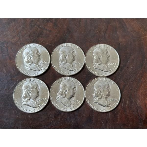 1963-D Brilliant Uncirculated Franklin Half Dollars - $3 Face Value