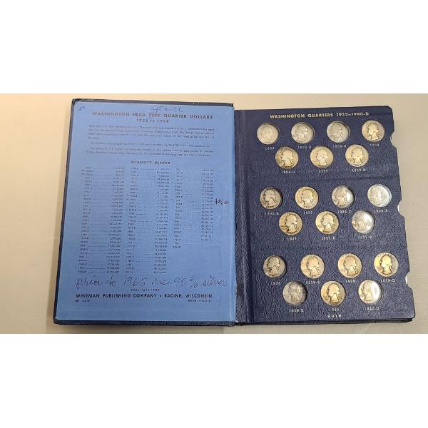 1932-1964 Whitman Coin Collection Book Of Washington 90% Silver Quarters - Face Value: $16.25