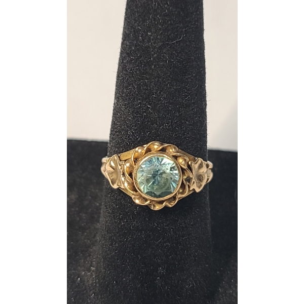 14K Yellow Gold Art Deco Ring With Blue Stone - Size 6 - Weight: 2.3g