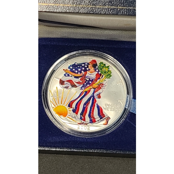 Colorized 2002 1 oz .999 Fine Silver American Eagle Dollar 