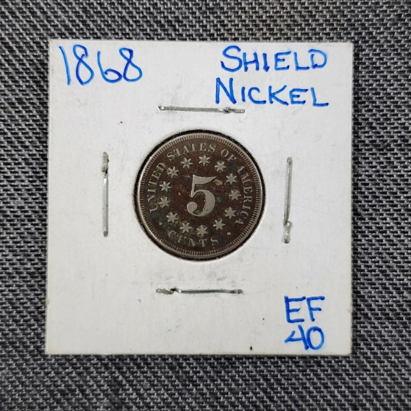1868 United States Shield Nickel ~ Early 5 Cent Coin in Good Condition!