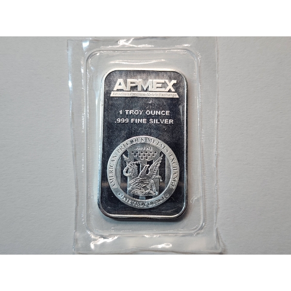 One Troy Ounce AMPEX .999 Fine Silver Bar Featuring American Eagle Design