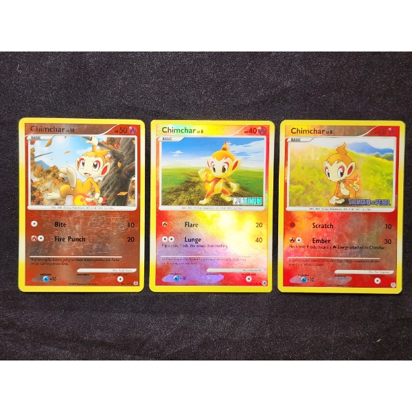 Three Assorted Reverse Holo Chimchar Vintage Pokemon Trading Cards Including Burger King Promo 