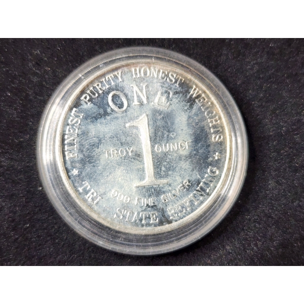 1 Troy Ounce .999 Fine Silver Tri State Refining Bicentennial Round in Capsule 