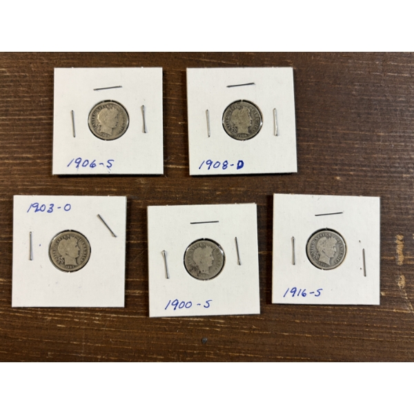 5 Barber Dimes - FV $0.50 - 2 Commemorative Tokens - 1900-S - 1903-O - 1906-S - 1908-D - 1916-S 