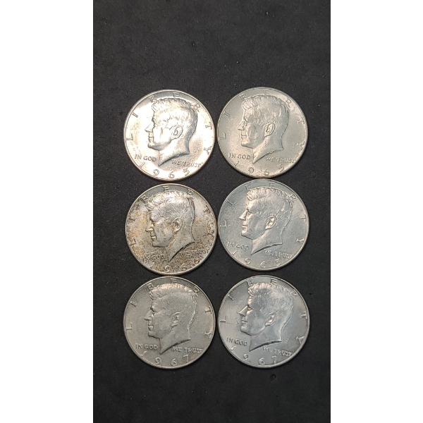 Assorted Years 40% Silver Kennedy Half Dollars - Face Value: $3.00