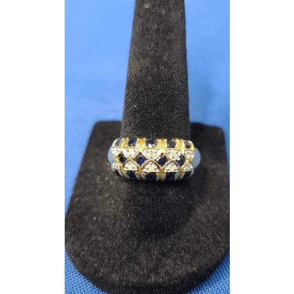 14K Gold Cluster Ring With Blue Sapphires & Diamonds - Size 8 - Weight: 5.5g