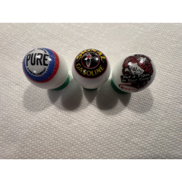 	3 - Vintage Gas & Oil Advertising One Inch Shooter Marbles - Pure, Signal Gasoline & Esso - Mint Co