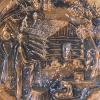Image 2 : PICKUP IN CANTON -Large 20" Copper Embossed Log Cabin Scene Decorative Platter