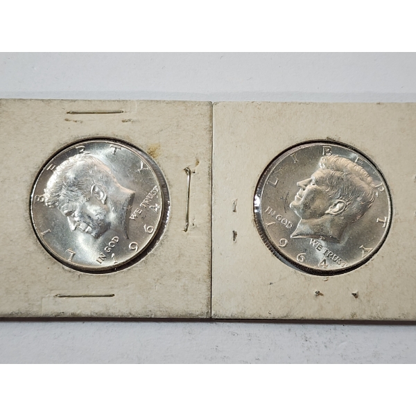 Two 1964 90% Silver Kennedy Half Dollars 
