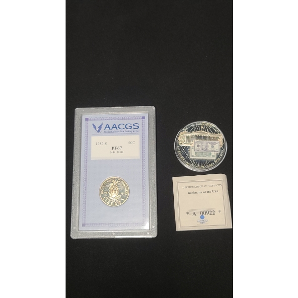 AACGS 1989-S PF67 U.S Congress Bicentennial Comm Clad Half Dollar & Bank Notes Of American Comm Coin