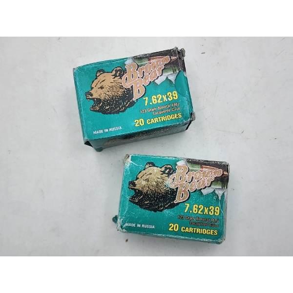 2 Full Boxes of Brown Bear 7.62x39 Rifle Ammunition -123 Grain HP & FMJ - Russian Made