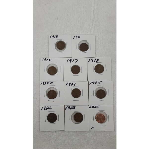 (10) Assorted Years Lincoln Wheat Cents & 2025 Lincoln Cent - Face Value: $0.11