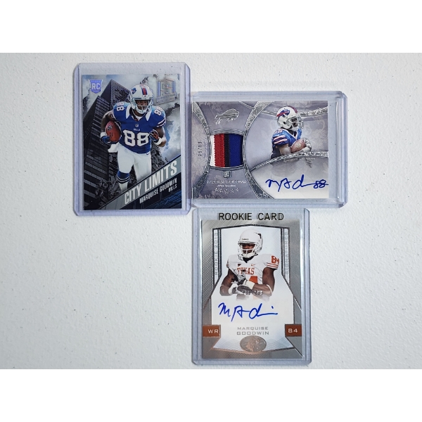 (3) 2013 Marquise Goodwin Football Cards Including Player-Worn Patch & Autograph Card 