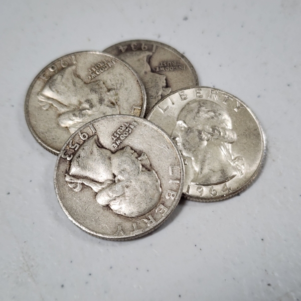 Four Assorted United States 90% Silver Quarters ~ $1.00 Face Value